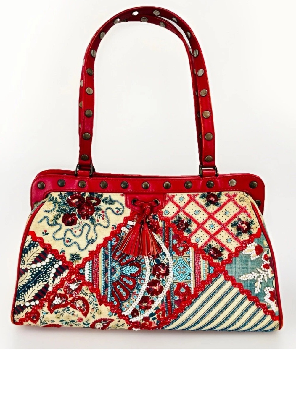 RARE Isabella Fiore Marrakesh Beaded Patchwork Shoulder Handbag With Dust Bag